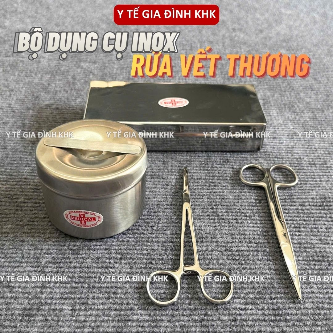 Bộ dụng cụ rửa vết thương (HCN số 4, Hộp gòn đúc nhỏ, Pen T14, Kéo T14)